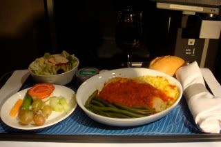 a plate of food on a tray