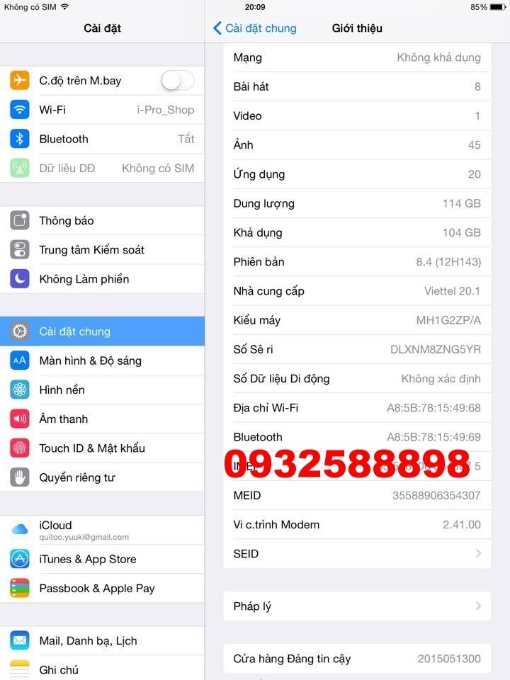 Air 2 4G 128Gb - Gold - Chính hãng Viettel BH 02-2016