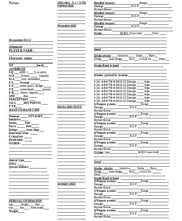 Rifts Character Sheet